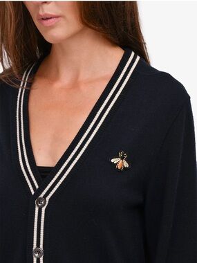 Navy V-Neck Cardigan with Bee Patch